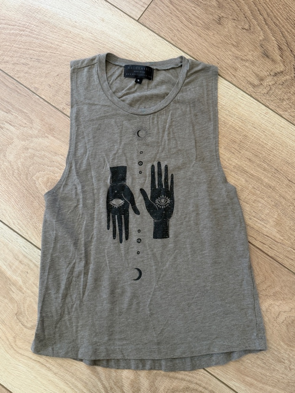 Neoclassics Olive Grey Crewneck Tee with Crescent Graphic